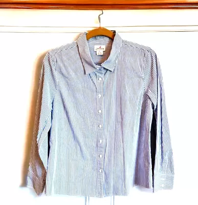 J Crew Haberdashery Womens Blue Striped Long Sleeve Button Shirt Sz PL Office • $20