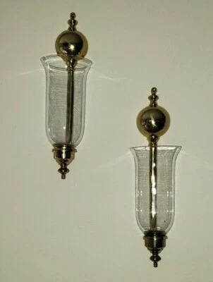 $135 • Buy VA Metalcrafters Harvin Brass 2011 Colonial Ball Hurricane Candle Sconces Pair