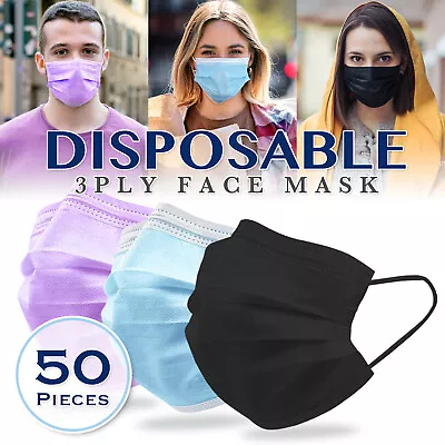 50PCS 3PLY Protective Face Mask Disposable Non Medical Surgical Dust Mouth Cover • $5.45