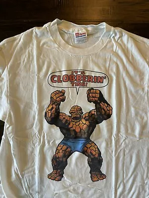 Vintage 90s Marvel Comics It's Clobberin Time The Thing White T-Shirt Size L • $55
