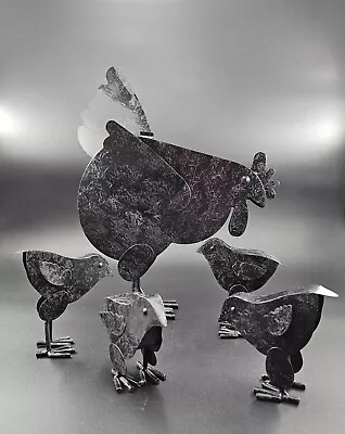 Rustic Metal Hen With Chicks Indoor Or Outdoor Yard Decor Sculpture 5-pc Set NEW • $26.49