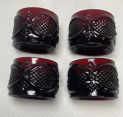 Vintage Avon 1876 Cape Cod Collection NAPKIN RINGS Ruby Red Set Of 4 In Box • $23