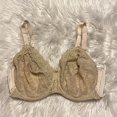 Wacoal 36DD Bra Beige Lace Two Part Cup Bow Underwire Back Closure 85720 • $21.99