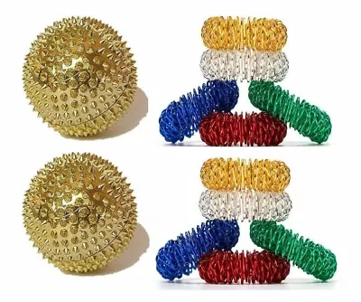 Acupressure Magnetic Ball Set 2Pc And Sujok Ring Finger Massager 15 Pcs • $17.62