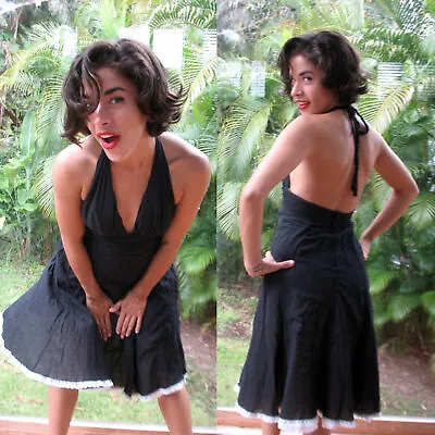 Rubber Ducky Dress Marilyn Monroe Styl Halter Dress Black Sheer Cotton Lace Trim • $29.99