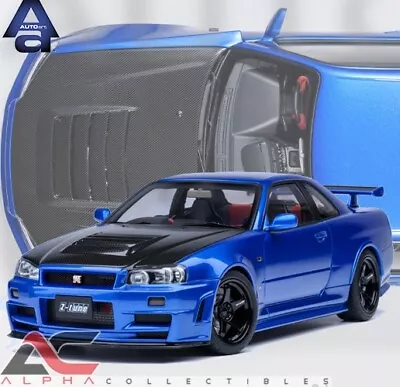 AUTOART 77460 1:18 NISSAN SKYLINE R34 GT-R Z-TUNE NISMO (BAYSIDE BLUE W/CARBON) • $218.50