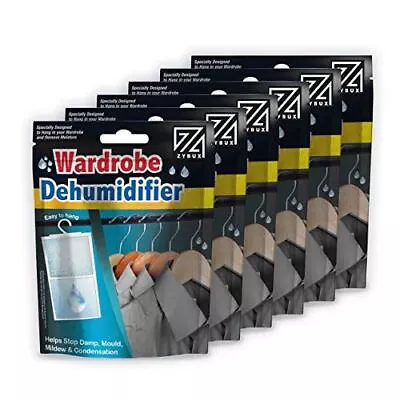 6 Hanging Wardrobe Dehumidifier Bags Mould Mildew Damp Drawers Home Disposable • £8.95