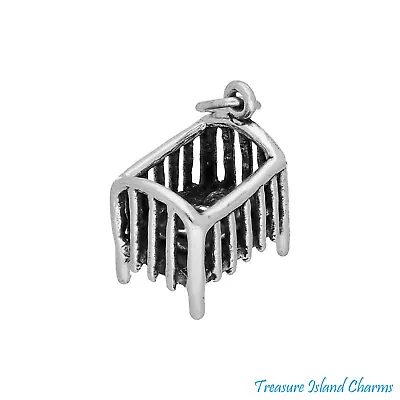 Sleeping Baby In Crib Bed 3D 925 Solid Sterling Silver Charm MADE IN USA • $23.95