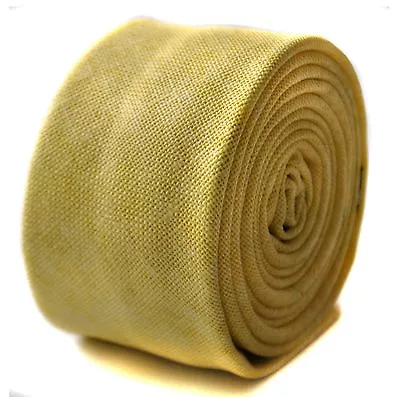 Frederick Thomas Designer Linen Mens Tie - Pale Yellow - Plain Skinny Textured • $19.91