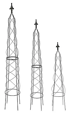 Garden Obelisks Climbing Plant Support Metal Frame Roses Pyramids Black Deluxe • £22.98