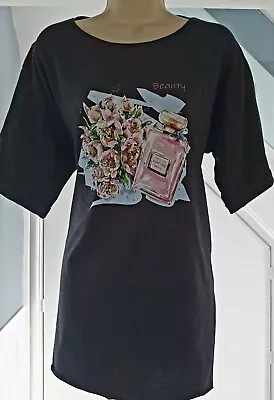 Charcoal Grey Pink Paris Fashion Perfume Bottle & Flowers T-shirt Tee 14 16 18  • £15