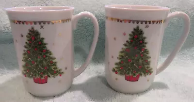 Vintage - George Good Christmas Tree Porcelain Coffee Mugs Cups Set Of 2 • $14.80