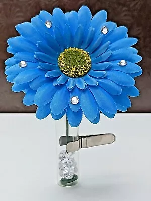 SKY BLUE Gerbera Daisy Flower & Vase Fits Any Car FIAT 500 MINI VW AUDI + GIFT • £12.98