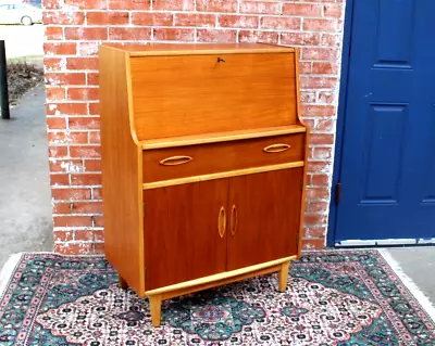 Mid Century Modern Teak Wood Front Drop Desk | Home Office Furniture • $1650