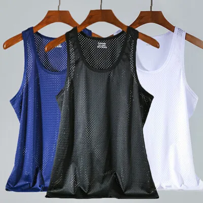 Seamless Ice Silk Men Undershirt Mesh Cool Vest Tank Top T Shirt Slim Sports • $5.99