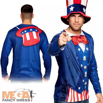 Uncle Sam Shirt Mens Fancy Dress American USA Army Military Adults Costume Top • £18.99