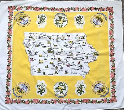 Vintage Iowa Souvenir Map Tablecloth Fun Quirky Graphics Hard To Find • $48.99