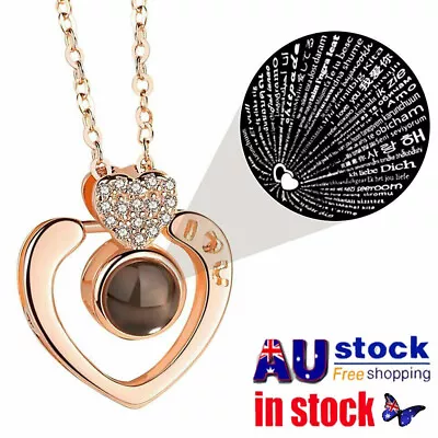 I Love You In 100 Languages Projection Heart Pendant Necklace Jewelry For Her He • $10.99