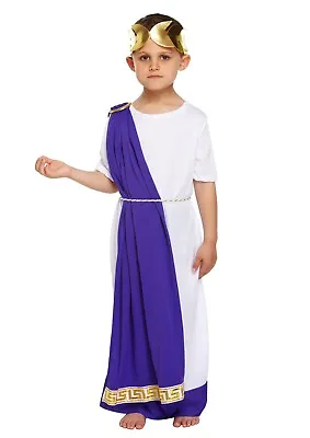 Boys Roman Emperor Julius Caesar Greek Toga King Kids Fancy Dress Outfit Costume • £9.99