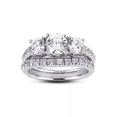 1.94ct H/VS2 Round Natural Diamonds Plat Vintage Style Wedding Ring Set • $3895