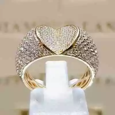 2Ct Round Cut Real Moissanite Heart Men's Wedding Ring 14K Yellow Gold Plated • $163.99