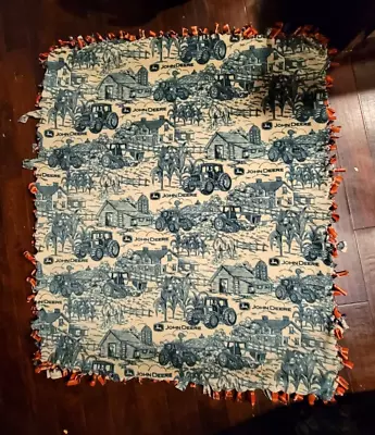 John Deere Toile Tractor Farm HANDMADE 2 Layer Fringe Tie Blanket Throw Crib  • $29.99