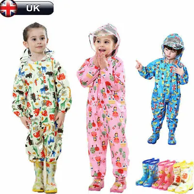 £7.17 • Buy Boys Girls Puddle Paddle Rain Suit  Kids All In One Overalls Waterproof Splash