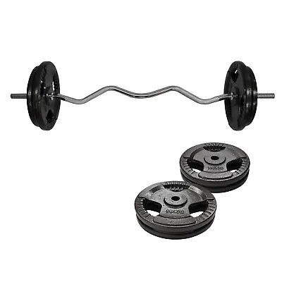 40kg Ez Grip Curl Barbell Weight Set - 120cm Curl Bar + 35kg Iron Weight Plates • $153.70