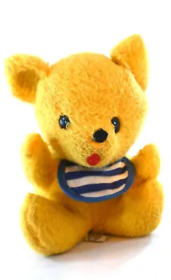 Vintage Knickerbocker Bean Bag Animals Yellow Teddy Bear With Striped Bib 6  • $47.50