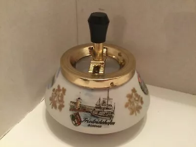 Vintage Mechanical Push Down Metal Spin Action Ceramic Ashtray Germany • $22.95