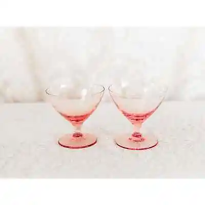 Vintage Pink Depression Glass Sherbet Champagne Goblets Stemware Romantic • $18