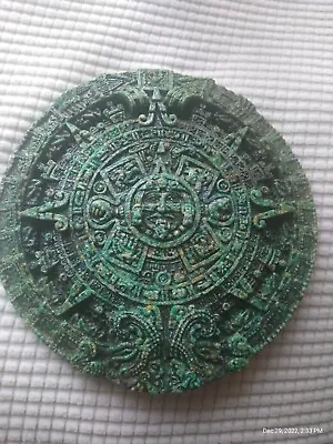$25 • Buy Mexican FOLK ART Aztec Calendar Crushed Turquoise 7  Diameter CUTE