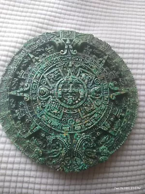 Mexican FOLK ART Aztec Calendar Crushed Turquoise 7  Diameter CUTE • $25