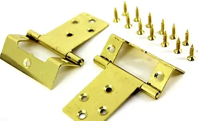 2 Pair BRASS Cranked Flush HINGES Cupboard Cabinet Wardrobe 2  + SCREWS B4409 • £1.45