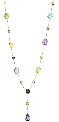 14K Yellow Gold Multi-Shaped Gemstone Necklace 18 Inches • $561.59