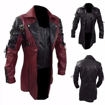 Mens Steampunk Leather Jacket Biker Motorcycle Coat Medieval Renaissance Jacket • $80.09