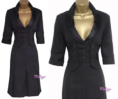 Karen Millen ✩ Classic Black Tuxedo Waistcoat Riding Office Work Dress ✩ Uk 12 • £79.99