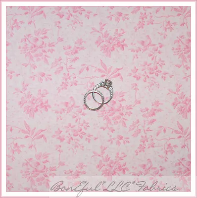 BonEful Fabric Cotton Quilt VTG Pink Flower Bird Leaf Spring Easter Print SCRAP • $1.45