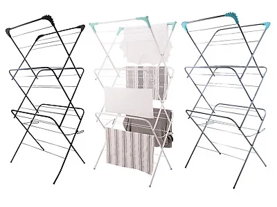 Three-Tier Folding Laundry Washing Clothes Horse Airer Indoor Outdoor Rack • £12.85