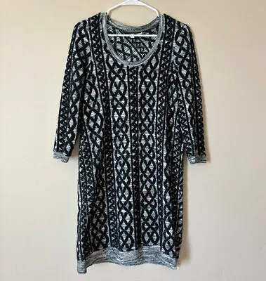 Anthropologie Moth Womens Medium Knit Gray Black Lattice Midi Sweater Dress • $14.99