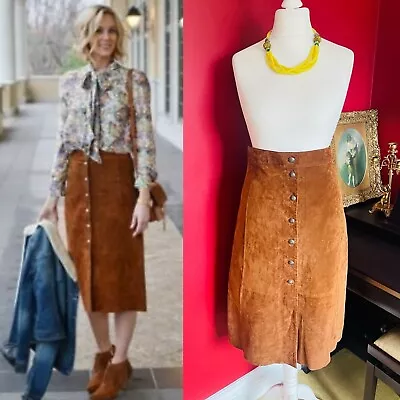 Zara Tan Real Suede A Line Button Down A Line Midi Women’s Skirt Size M • £35
