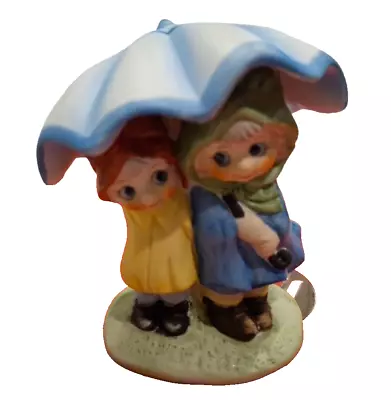 F1-Vintage Lego Porcelain Figurine 2 Girls Under A Blue Umbrella 4 1/2  Tall • $14.99