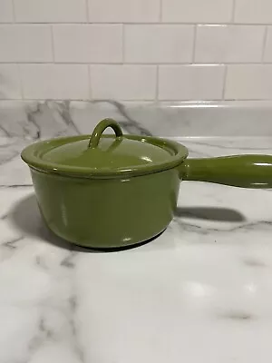 Descoware Green Enamel Cast Iron Sauce Pot &Lid Belgium 1 Quart Vintage • $49.99