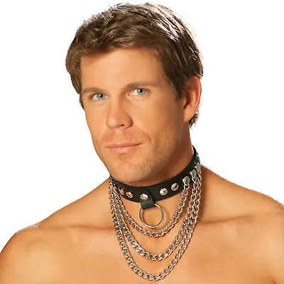 Leather Chain Collar Studded O Ring Buckle Closure Choker Adjustable Black L9149 • $24.99