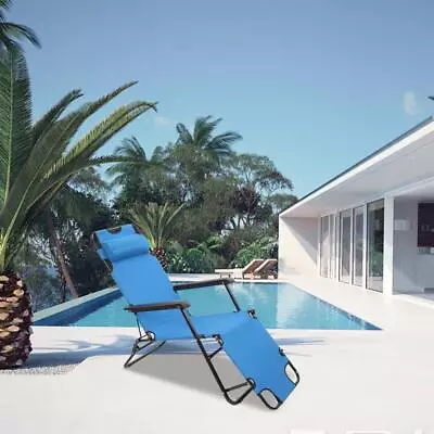 Folding Chaise Sun Lounge Beach Patio Chairs Beach Pool Outdoor Benche Blue • $42.99