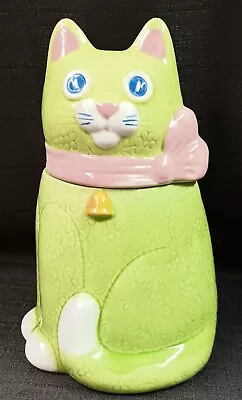 Vintage Metlox Poppytrail RARE Bright Green Cat Kitty Ceramic Cookie Jar • $54.75