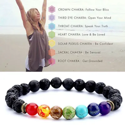 Chakra Bracelet Healing Lava 7 Natural Stone Beaded Oil Diffuser Charm Bracelets • $4.39