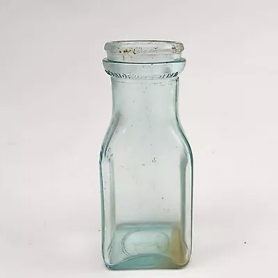 Vintage Blue Glass Bottle Aqua Jar Vase Small Squared Clear Tinted Antique Embos • $10