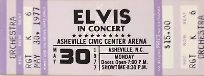 UNUSED TICKET: Elvis Presley In Concert May 30 1977 CANCELLED CONCERT ASHEVILLE • $200