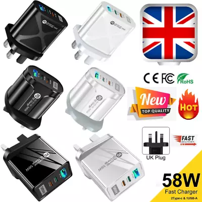 58W 3 Multi-Port Fast PD Quick Charge QC 3.0 USB Type C Hub Wall Charger Adapter • £7.19